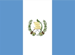 [ai] The flag of Guatemala features three vertical stripes: two light blue on the sides and a white center. In the center is the national emblem, which includes a scroll, a quetzal bird, and two crossed rifles and swords surrounded by oak and laurel leaves.